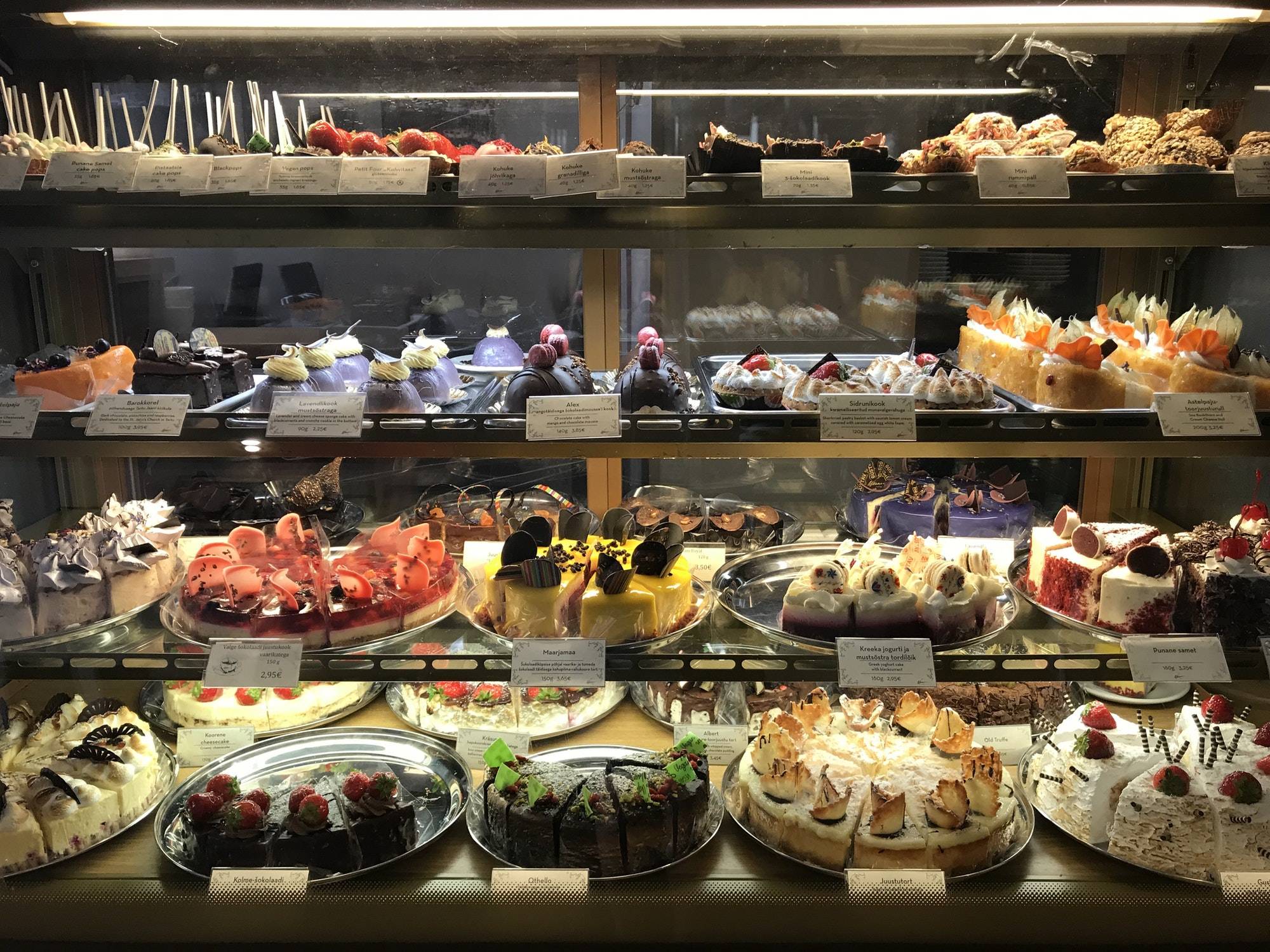 Delicious cakes and pastry in the pastry shop